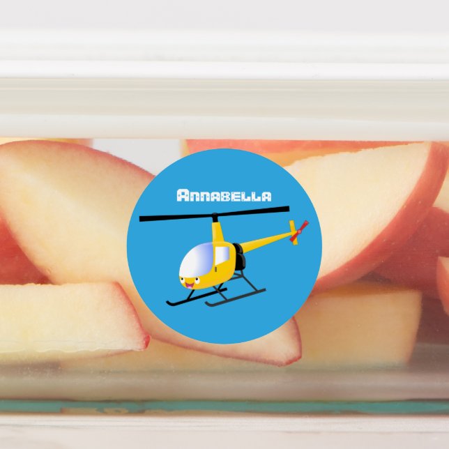 Cute yellow happy cartoon helicopter (Affixed)