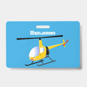 Cute yellow happy cartoon helicopter badge