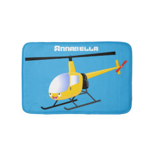 Cute yellow happy cartoon helicopter bath mat