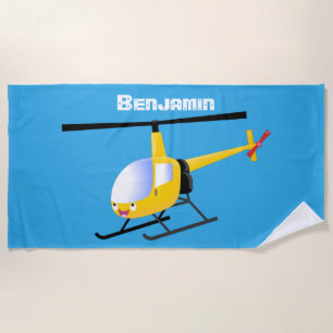 Cute yellow happy cartoon helicopter beach towel