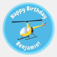 Cute yellow happy cartoon helicopter