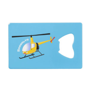 Cute yellow happy cartoon helicopter credit card bottle opener