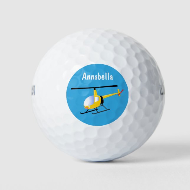Cute yellow happy cartoon helicopter golf balls (Front)