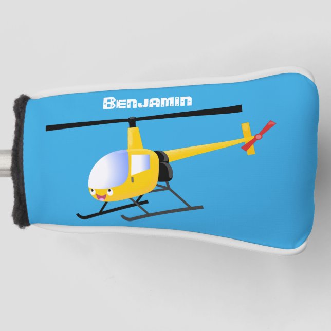Cute yellow happy cartoon helicopter golf head cover (Front)