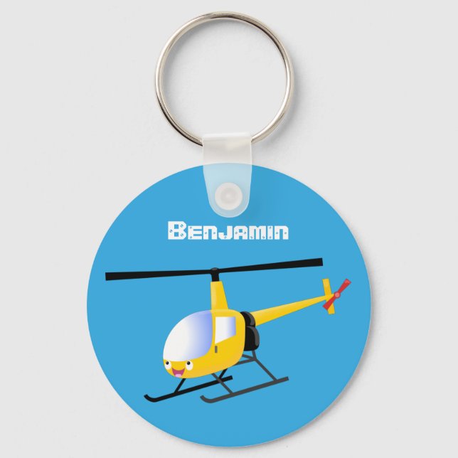 Cute yellow happy cartoon helicopter keychain (Front)