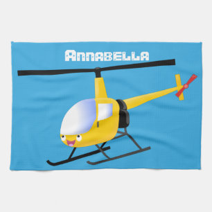 Cute yellow happy cartoon helicopter kitchen towel