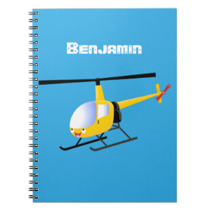 Cute yellow happy cartoon helicopter notebook