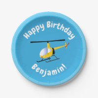Cute yellow happy cartoon helicopter