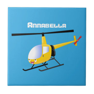 Cute yellow happy cartoon helicopter tile