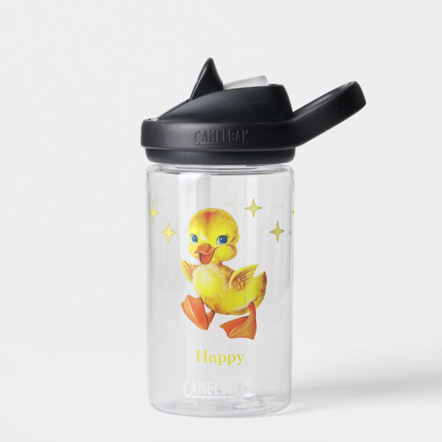 Cute Yellow Happy Duckling and Stars Water Bottle (Left)