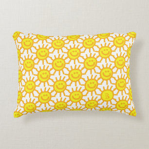 Cute Yellow Happy Face Sunshine Monogram Initial  Accent Pillow