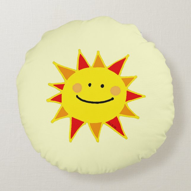 cute yellow happy sun cartoon round pillow (Back)