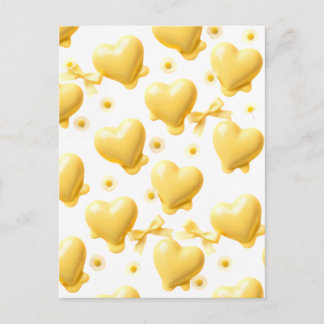 Cute Yellow Hearts Postcard - Sweet Candy Love Not