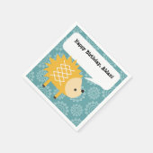 Cute Yellow Hedgehog Personalized Party Napkins (Corner)
