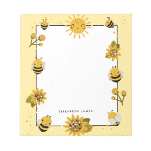 Cute Yellow Honey Bee Personalized Notepad