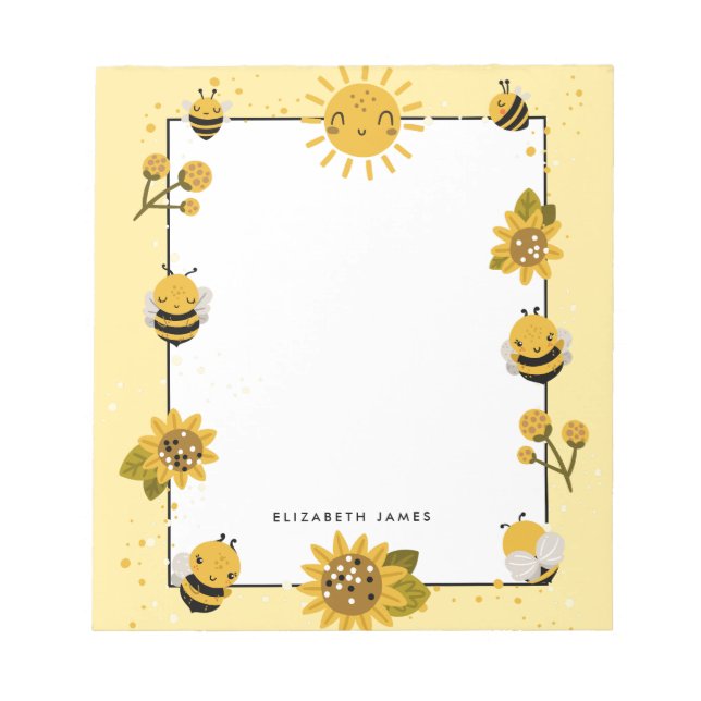 Cute Yellow Honey Bee Personalized Notepad (Front)