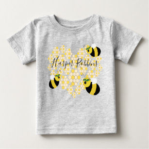 Cute Yellow Honeycomb Heart Honey Bee Baby Gift Baby T-Shirt