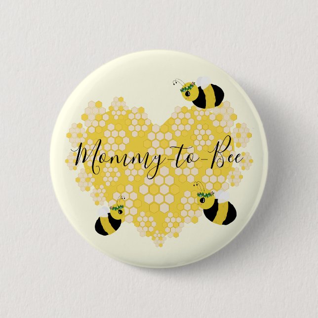 Cute Yellow Honeycomb Heart Mom to Bee Baby Shower 2 Inch Round Button (Front)