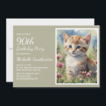 Cute Yellow Kitten Watercolor 90th Birthday Invitation<br><div class="desc">Cute yellow/orange kitten watercolor painting 90th birthday party invitation for women. This card can be designed for anyone of any age. Contact me for assistance with your customization or to request additional matching or coordinating products for your celebration.</div>