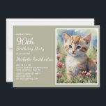 Cute Yellow Kitten Watercolor 90th Birthday Invitation<br><div class="desc">Cute yellow/orange kitten watercolor painting 90th birthday party invitation for women. This card can be designed for anyone of any age. Contact me for assistance with your customization or to request additional matching or coordinating products for your celebration.</div>
