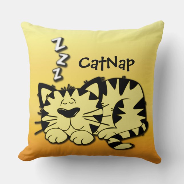 Cute Yellow Kitty Cat Nap Throw Pillow (Front)