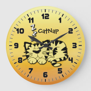 Cute Yellow Kitty Cat Nap Wall Clock