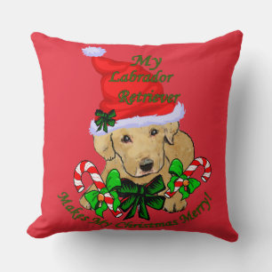 Cute Yellow Lab Puppy Christmas Throw Pillow