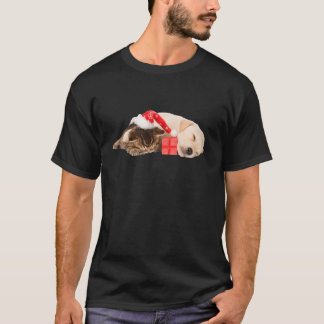 Cute Yellow Lab Puppy Kitten Santa Hat Christmas L T-Shirt