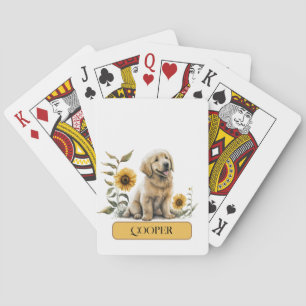 Cute Yellow Lab Puppy with Sunflowers, Personalize Playing Cards
