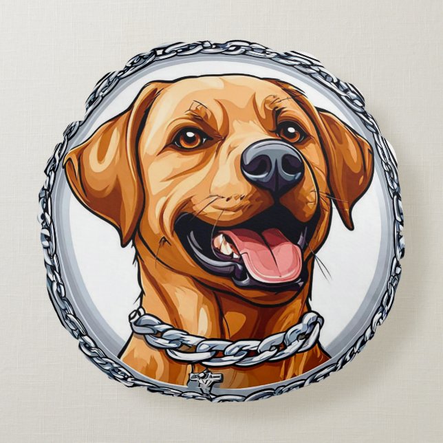 Cute yellow labrador round pillow (Front)