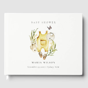 Cute Yellow Leafy Foliage Clothes Baby Shower Guest Book