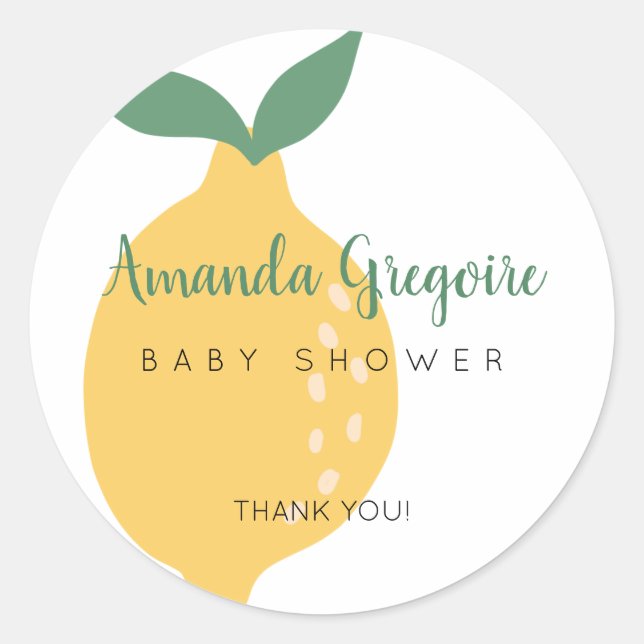 Cute Yellow Lemon Baby Shower Classic Round Sticker (Front)