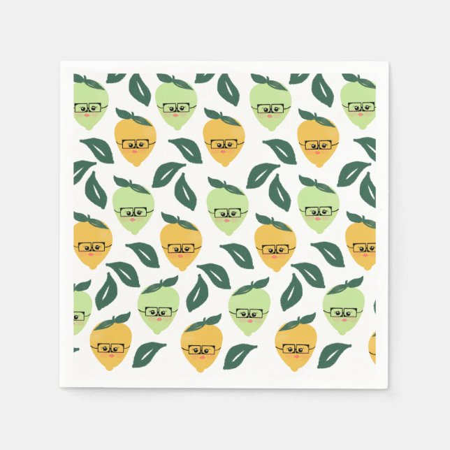 Cute yellow lemon cartoon funny illustration napkin (Front)