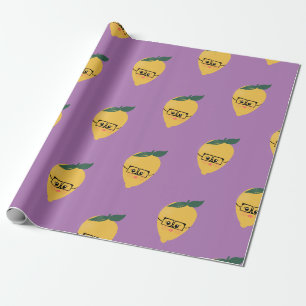 Cute yellow lemon cartoon funny illustration wrapping paper
