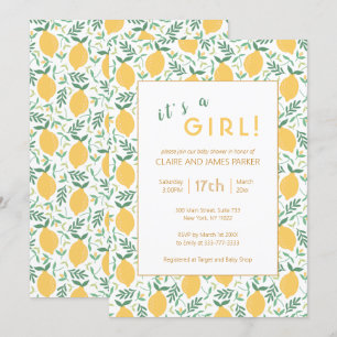 Cute Yellow Lemon Foliage   Girl Baby Shower Invitation