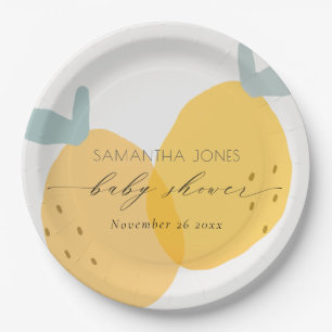 Cute Yellow Lemon Fruity Citrus Baby Shower Paper Plate