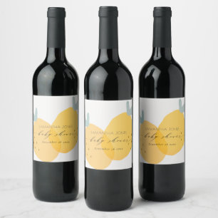 Cute Yellow Lemon Fruity Citrus Baby Shower Wine Label