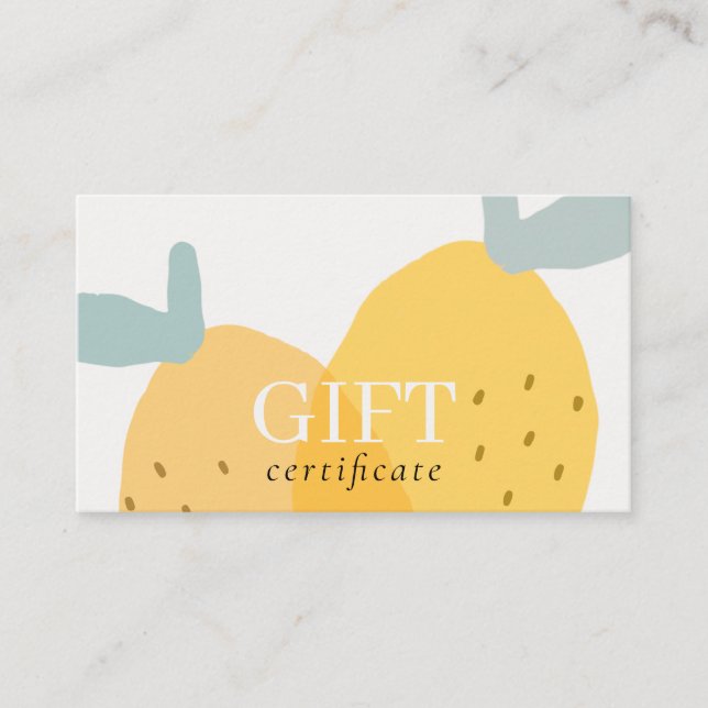 Cute Yellow Lemon Fruity Citrus Gift Certificate (Front)