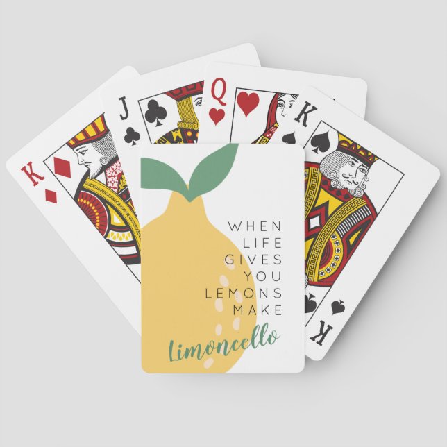 Cute Yellow Lemon Inspirational Quote Limoncello Playing Cards (Back)