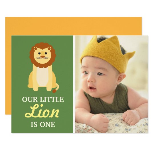 Cute Yellow Lion Baby Boy 1st First Birthday Party Card