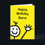 Cute Yellow Little Smiling Face Waving Birthday Card<br><div class="desc">Cute cartoon card with a happy smiling face popping in from the side of the card and waving. Card has a yellow background but it's easy to edit this to a different color. Easily personalize this card by editing the template text on the front and inside. Thanks for viewing my...</div>
