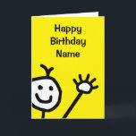 Cute Yellow Little Smiling Face Waving Birthday Card<br><div class="desc">Cute cartoon card with a happy smiling face popping in from the side of the card and waving. Card has a yellow background but it's easy to edit this to a different color. Easily personalize this card by editing the template text on the front and inside. Thanks for viewing my...</div>