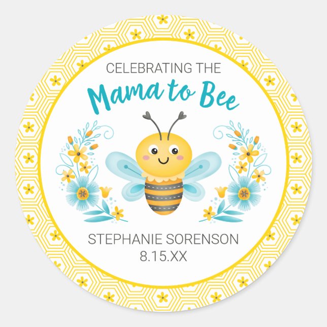 Cute Yellow Mama to Bee Baby Shower Classic Round Sticker (Front)
