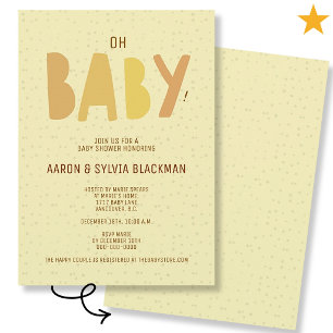 Cute Yellow Minimal Gender Neutral Oh Baby Shower Invitation