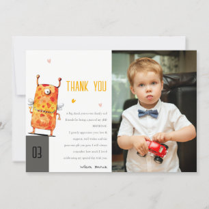 Cute Yellow One Eyed Monster Kids Photo Birthday Thank You Card