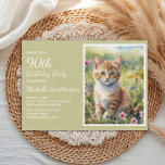 Cute Yellow Orange Cat Watercolor 90th Birthday Invitation<br><div class="desc">Cute yellow/orange cat/kitten watercolor painting 90th birthday party invitation for women. This card can be designed for anyone of any age. Contact me for assistance with your customization or to request additional matching or coordinating products for your celebration.</div>