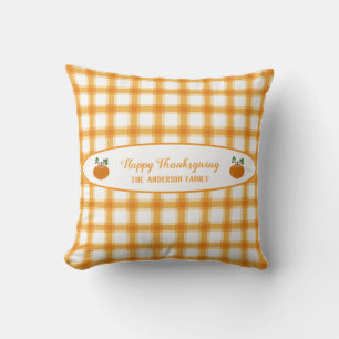 Cute Yellow Orange Plaid Pumpkins Thanksgiving Throw Pillow