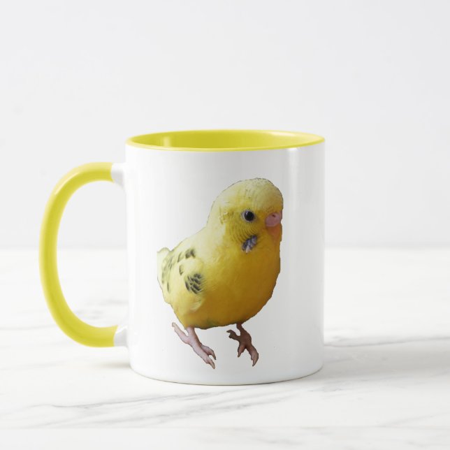 Cute Yellow Parakeet Friendly Pet Bird Photograph Mug (Left)