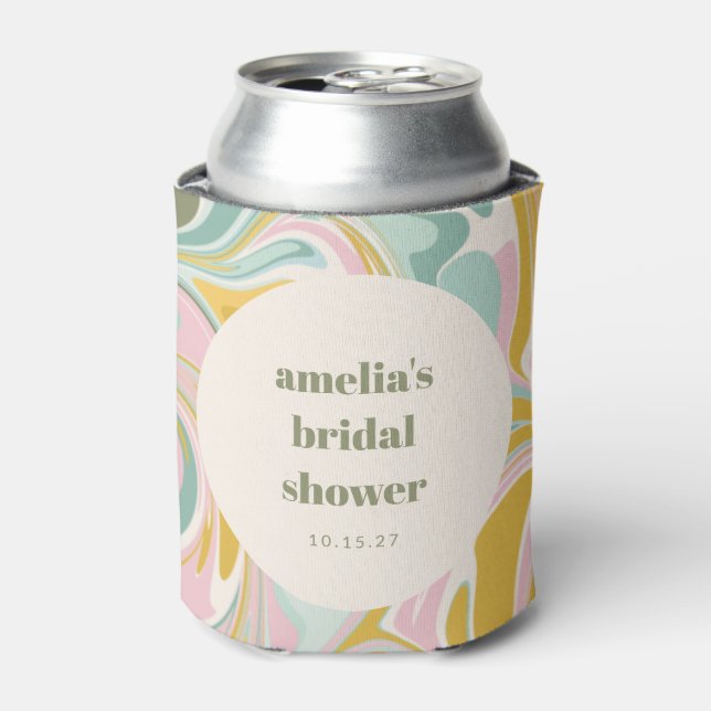 Cute Yellow Pastel Abstract Custom Bridal Shower Can Cooler (Can Front)