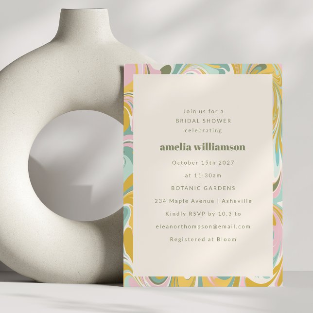 Cute Yellow Pastel Abstract Swirl Bridal Shower Invitation (Creator Uploaded)
